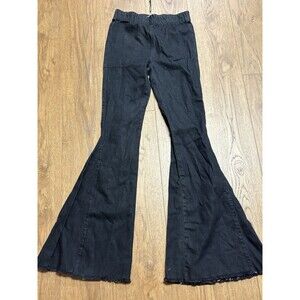 Newbury Kustom Flare Jeans Medium Pull On Raw Hem Black High Rise